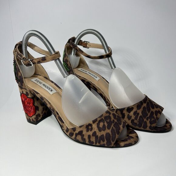 Steve Madden Merlys Floral Embroidered Ankle Strap Block Heel Animal Sandal 7.5 - Picture 1 of 16